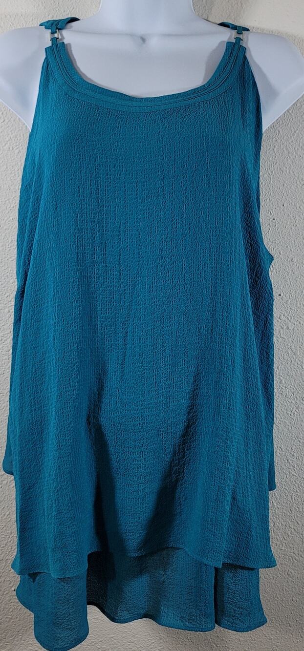 Worthington Woman Polynesian Blue Sleeveless Top 2X Plus New With Tag Flowy Soft